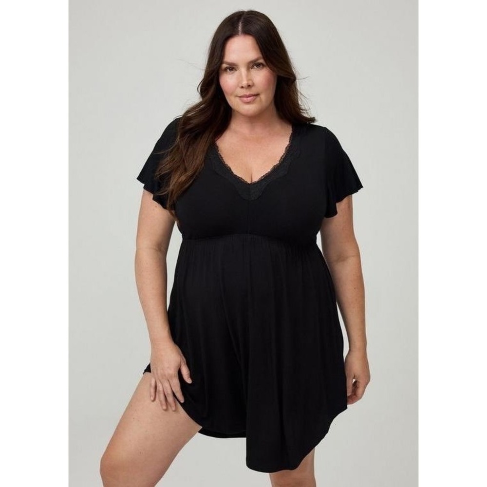 Torrid Super Soft Lace Trim Babydoll Sleep Gown Women 2X Black Nightgown Lounge
